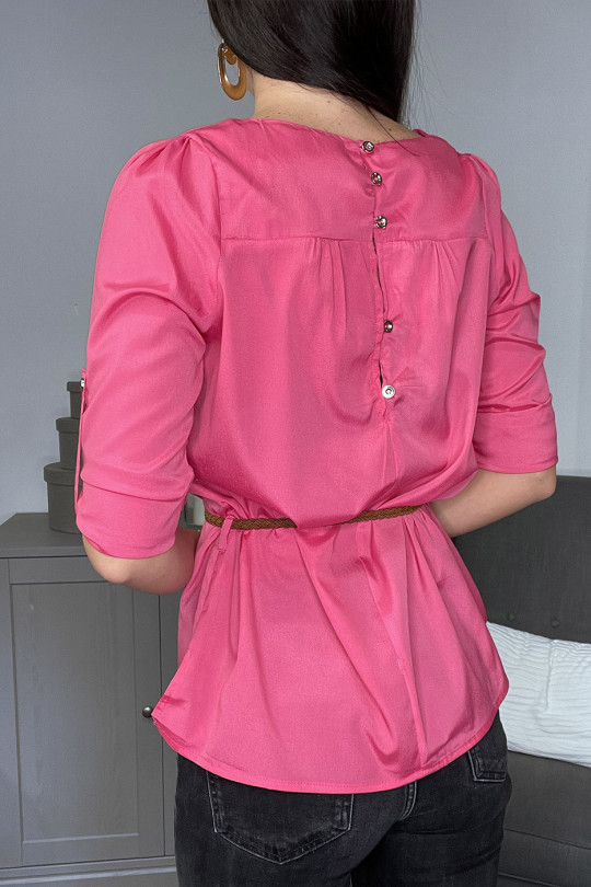 Tunique blouse fuchsia manches 3/4 et ceinture tressée - 3