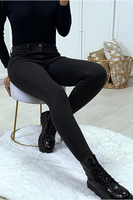 Jeans slim noir delavé matière chino - 5