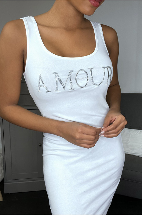 Robe blanche moulante avec écriture argenté - 1