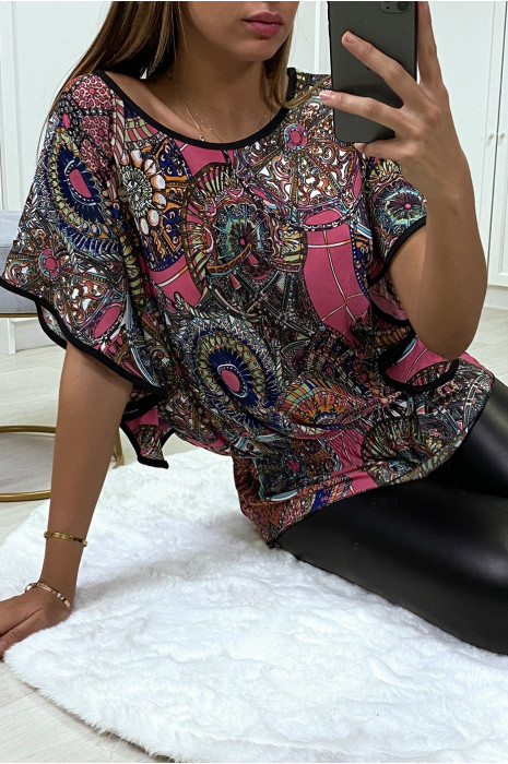 Haut ample fuchsia manche volante à motif imprimé - 2