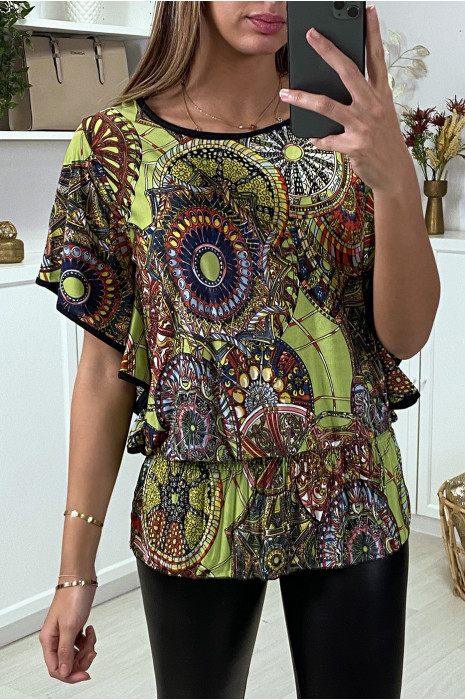 Haut ample vert manche volante à motif imprimé - 2