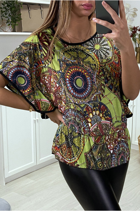 Haut ample vert manche volante à motif imprimé - 3