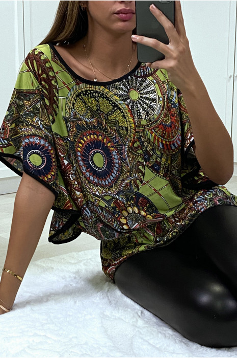Haut ample vert manche volante à motif imprimé - 4