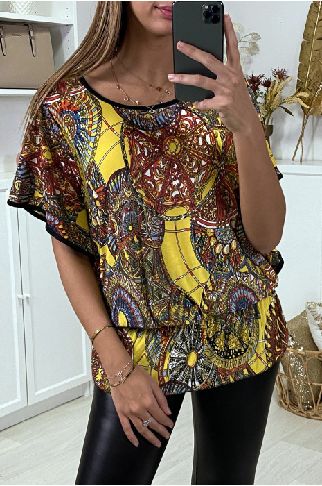 Haut ample jaune manche volante à motif imprimé - 1
