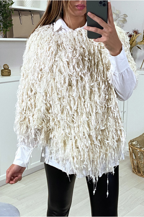 Beige poncho with feathers - 2