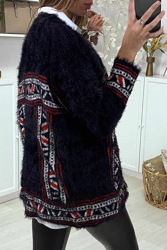 Zwart fluffy vest met aztec patroon - 5