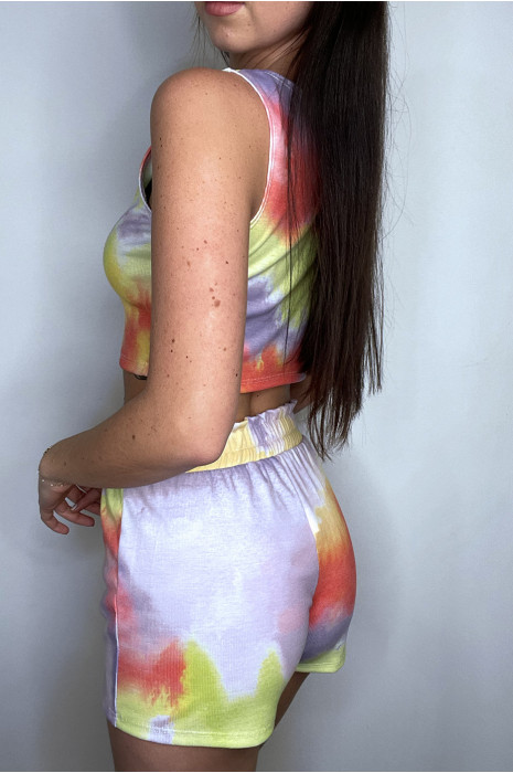 Ensemble cycliste/crop-top tie and die rouge - 3