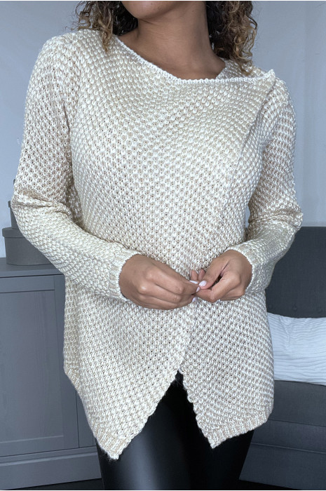 Pull effet cape en laine pailletée - 1