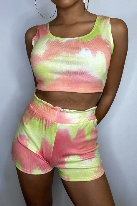 Coral tie and die cycling / crop-top set - 1