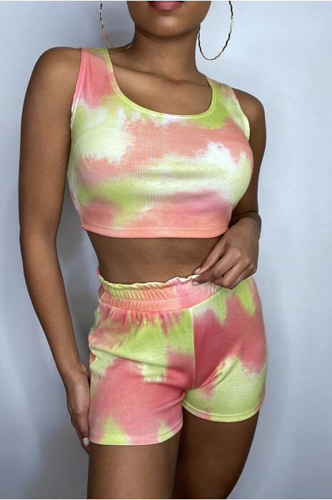 Coral tie and die cycling / crop-top set - 3
