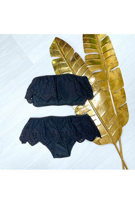 Zwarte bandeaubikini met ruches - 3