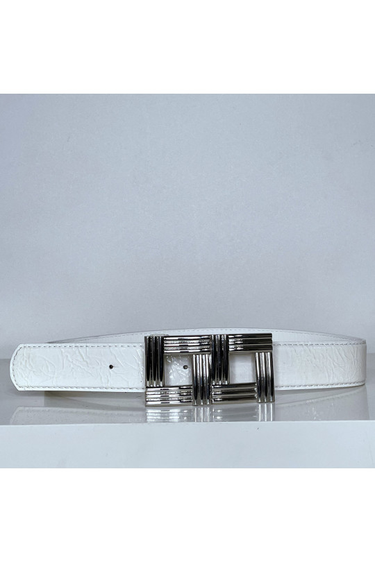 Witte riem met zilveren rechthoekige gesp - 1