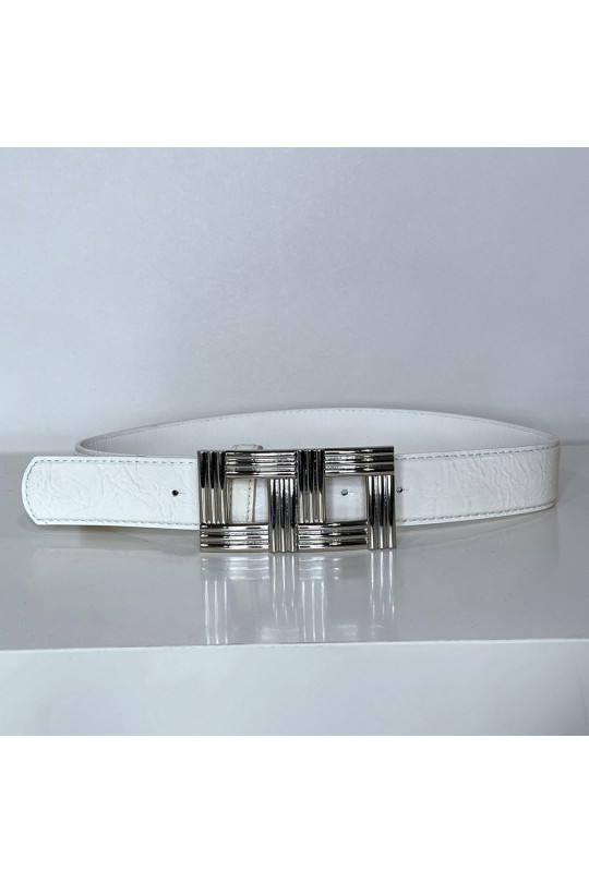 Witte riem met zilveren rechthoekige gesp - 2