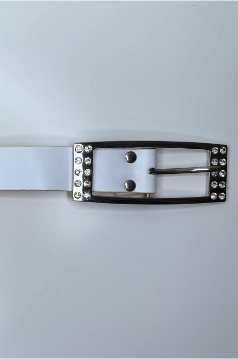 Women's belt in white with rectangle buckle decorated with rhinestones - 4
