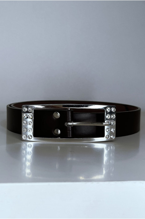 Ceinture femme en marron avec boucle réctangle ornée de strass - 2