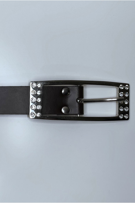Ceinture femme en marron avec boucle réctangle ornée de strass - 3