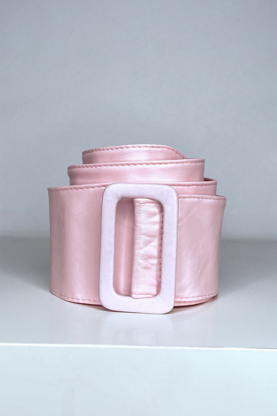 Grosse ceinture rose en simili avec boucle rectangle - 1