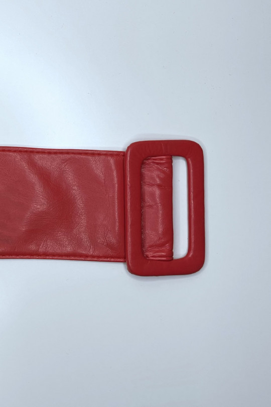 Grosse ceinture rouge en simili avec boucle rectangle - 2