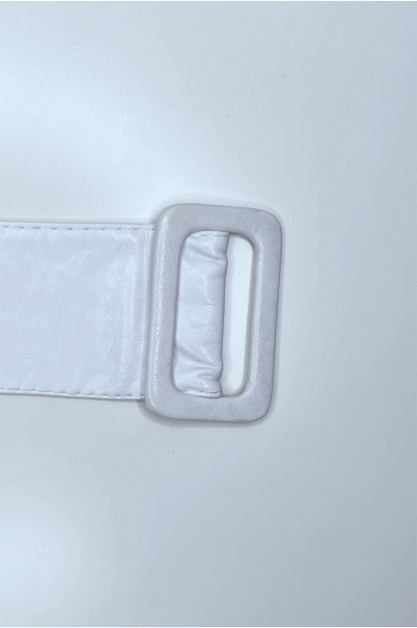 Grosse ceinture blanche en simili avec boucle rectangle - 1