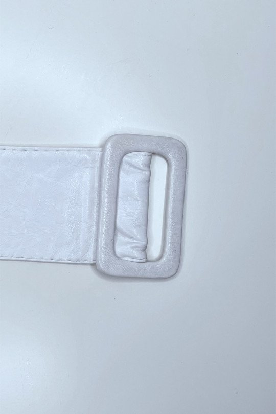 Grosse ceinture blanche en simili avec boucle rectangle - 1