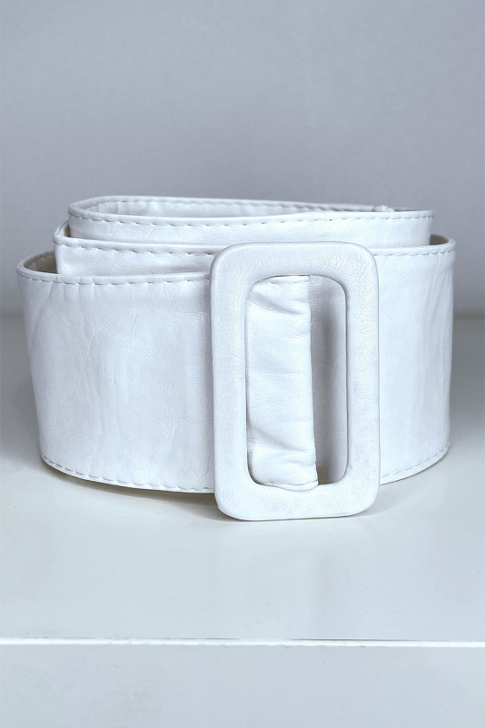 Grosse ceinture blanche en simili avec boucle rectangle - 3