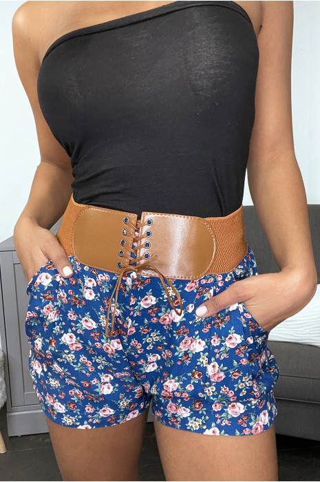 Shorts with floral print and integrated belt - 1