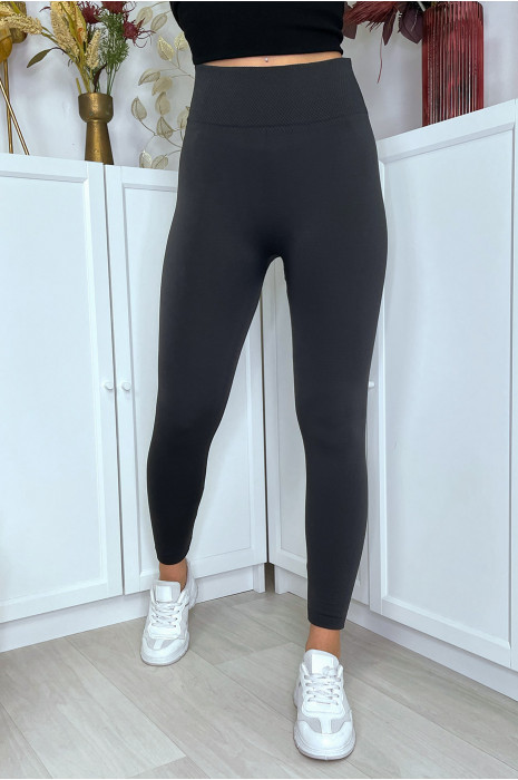 Legging anthracite molletoné taille haute special ventre plat - 1