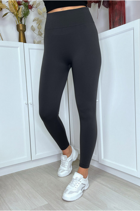 Legging anthracite molletoné taille haute special ventre plat - 2
