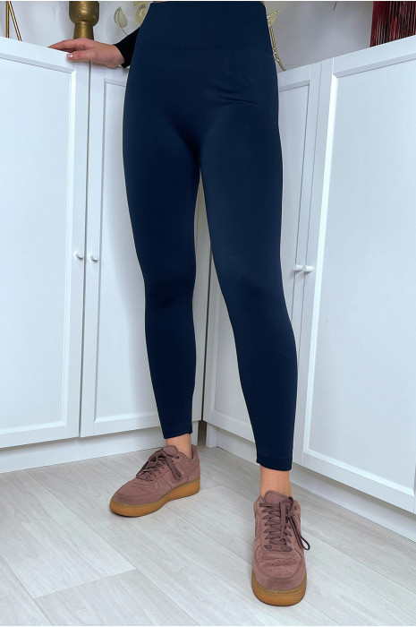 Legging marine molletoné taille haute special ventre plat - 2