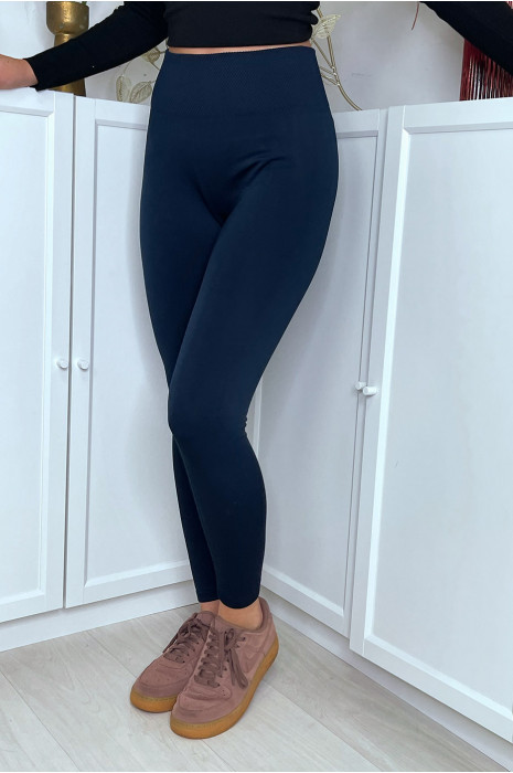 Legging marine molletoné taille haute special ventre plat - 4