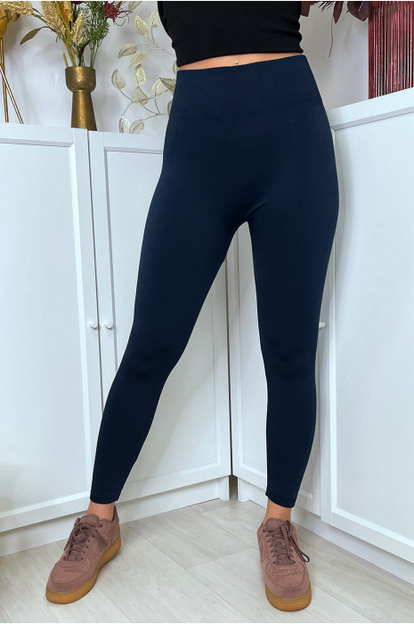 Legging marine molletoné taille haute special ventre plat - 5