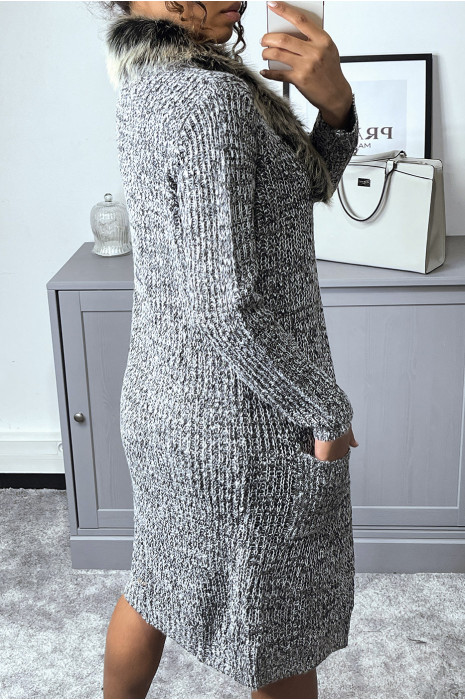 Long gilet en laine et fausse fourrure au col - 6