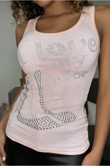 Débardeur rose avec strass à l'avant - 2