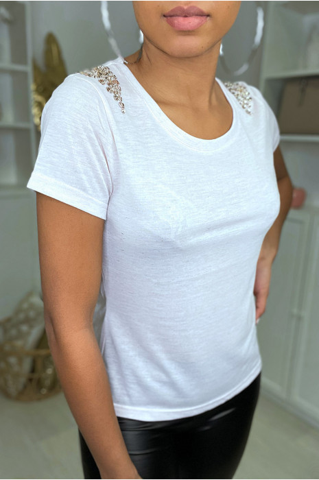Tee shirt uni rose avec strass - 3