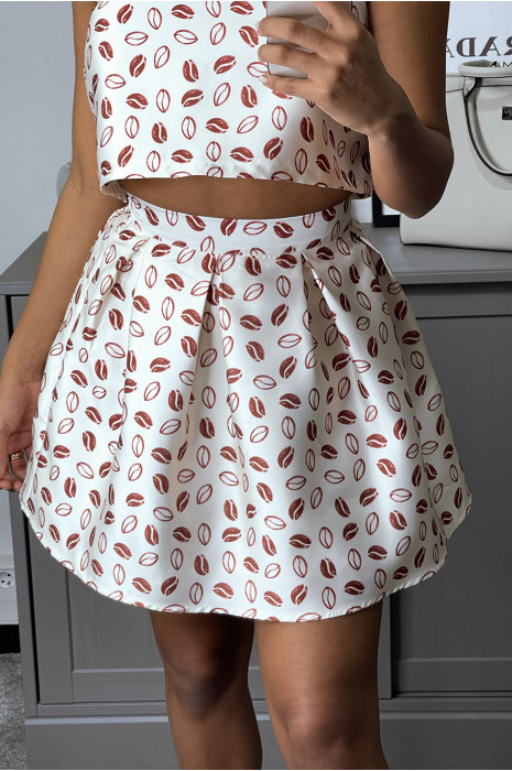 Ensemble haut et jupe à motif beige avec forme transparente au buste - 1