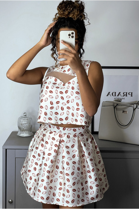 Ensemble haut et jupe à motif beige avec forme transparente au buste - 2