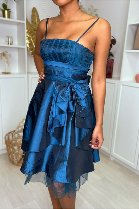 Robe de coktail verte avec plis et volant - 2