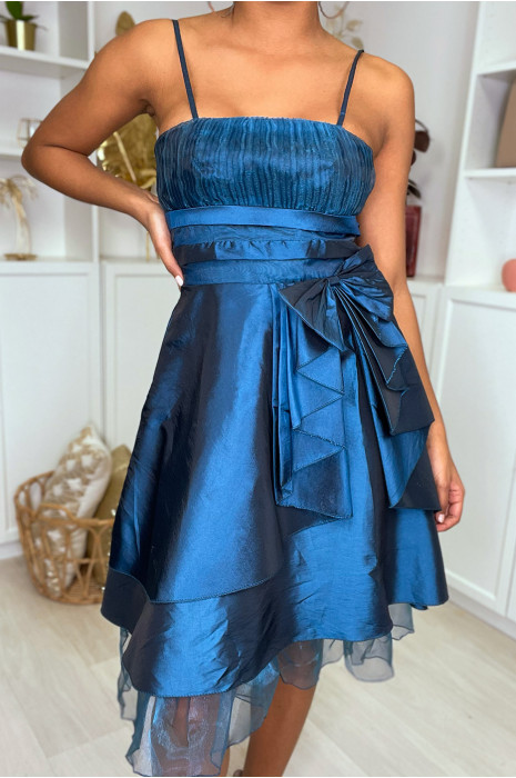 Robe de coktail verte avec plis et volant - 3