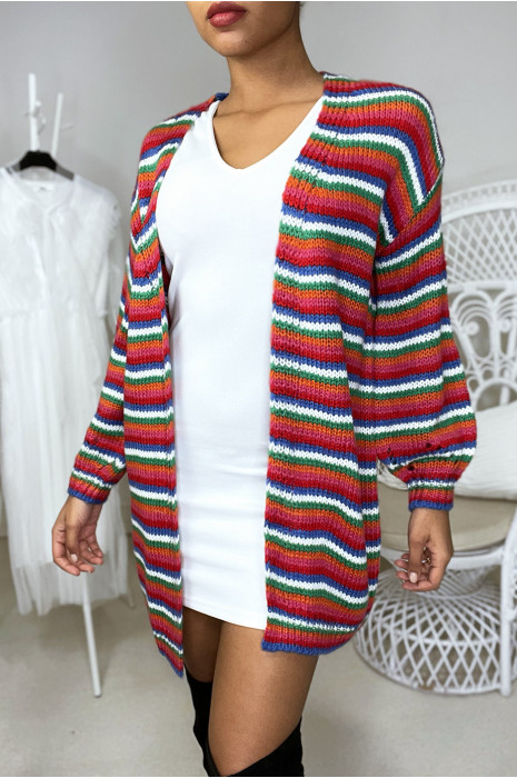 Trendy long multicolored cardigan - 4