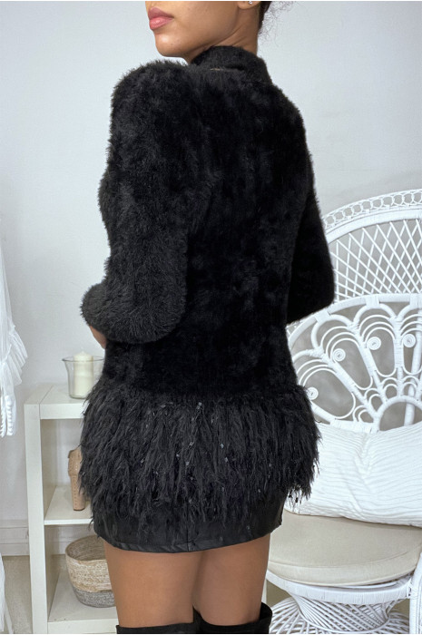 Zeer zachte zwarte sweater met opening bij de kraag en franje aan de onderkant - 4