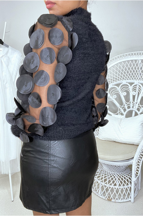 Zwarte sweater met pas op de mouwen - 2