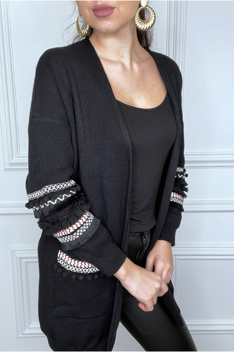 Gilet noir à motif aztèque et pompom - 2