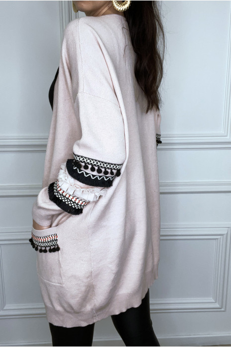 Gilet rose à motif aztèque et pompom - 2