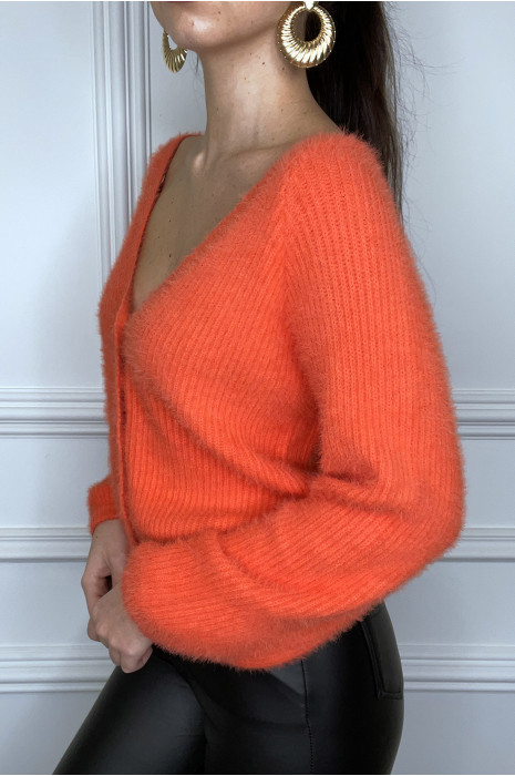 Gilet orange duveteux à col tombant - 2