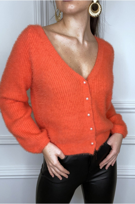 Gilet orange duveteux à col tombant - 3