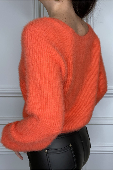 Gilet orange duveteux à col tombant - 4