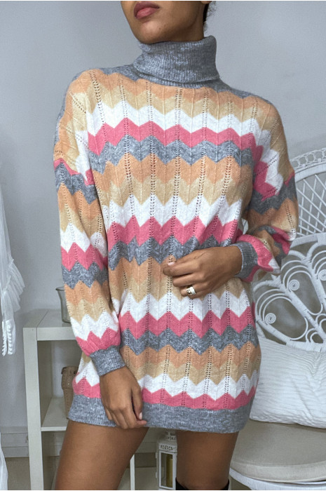 Long pull col roulé over size fuchsia avec motif zigzag - 3