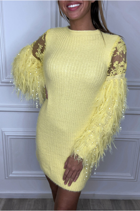 Robe pull jaune duveteux - 1