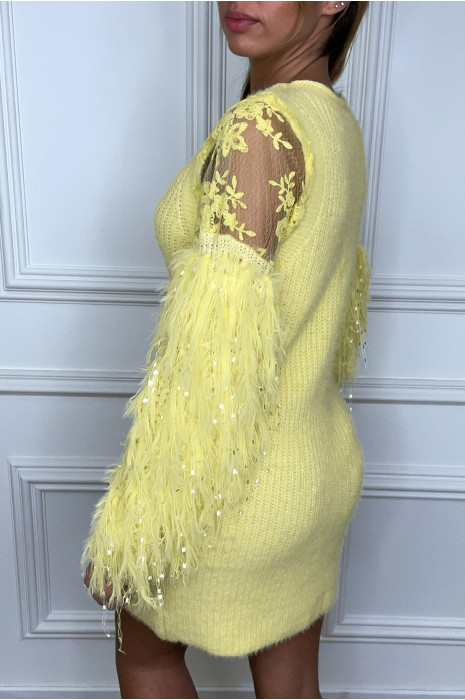 Robe pull jaune duveteux - 3