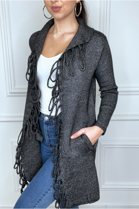 Gilet noir chiné à col revers - 3